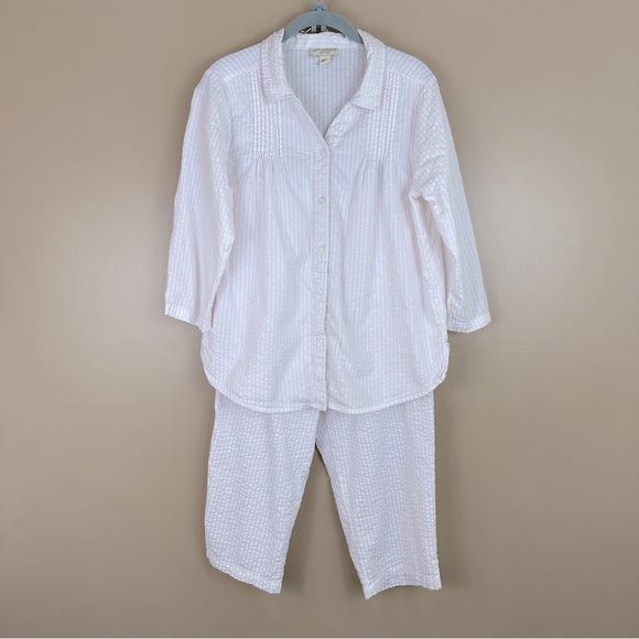 Appleseed's Pants - Appleseed's White Pink Striped Seersucker Shirt & Cropped Pants Set PM